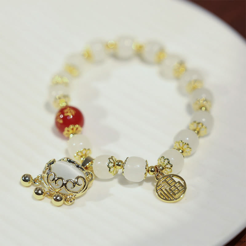 Red Agate Fu Character Blessing Bracelet for Protection