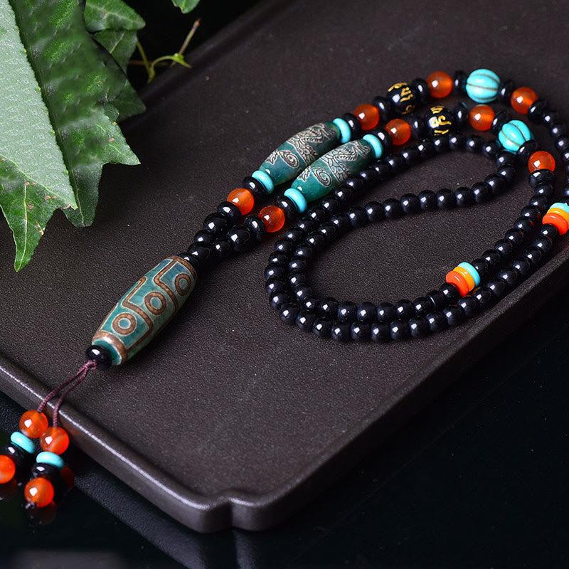 Nine-Eye Dzi Bead Dragon Protection Necklace 50cm