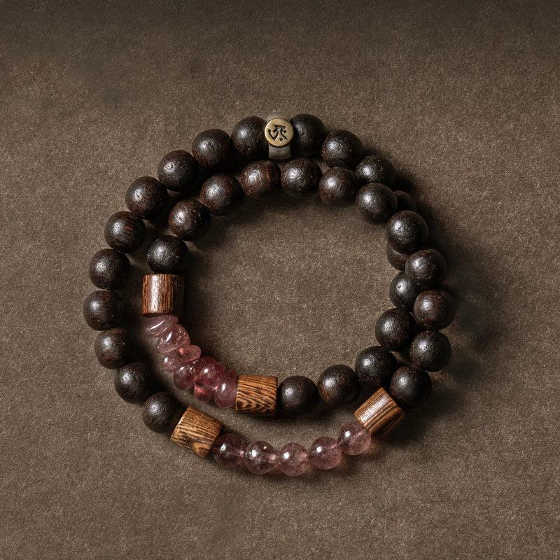 925 Silber Chinesisches Sternzeichen Armband mit Adlerholz &amp; Erdbeerquarz