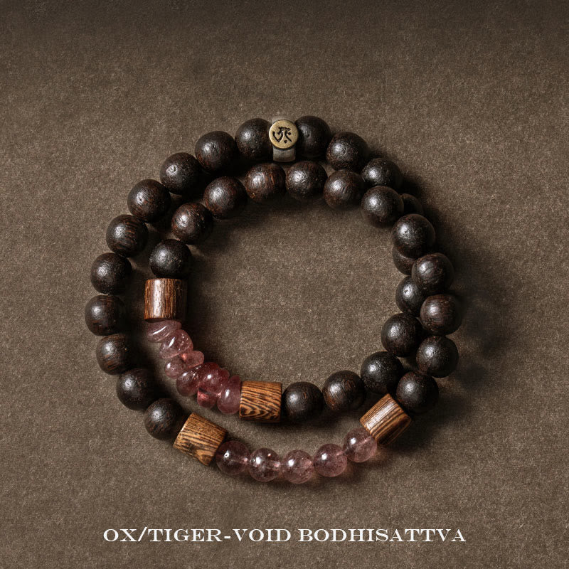925 Silber Chinesisches Sternzeichen Armband mit Adlerholz &amp; Erdbeerquarz