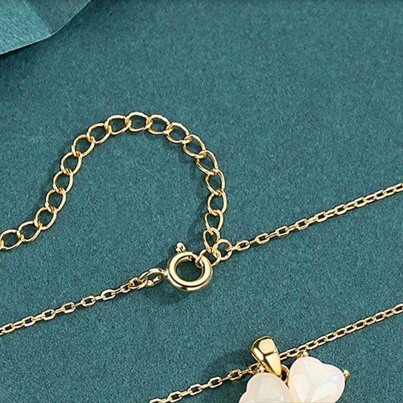 925 Silber Hetian Jade Vierblättriges Kleeblatt Halskette für Glück