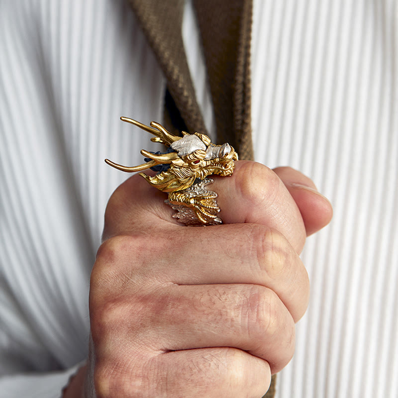 Verstellbarer Drachenschutz-Erfolgsring aus 925er Sterlingsilber