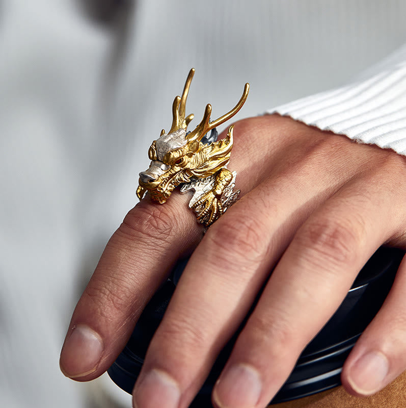 Verstellbarer Drachenschutz-Erfolgsring aus 925er Sterlingsilber