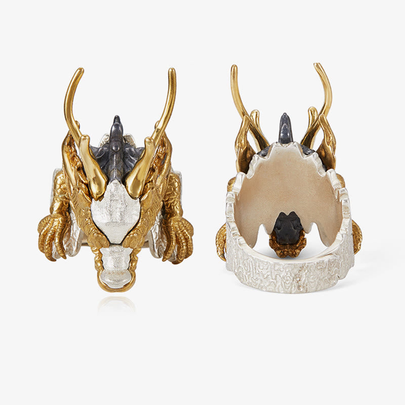 Verstellbarer Drachenschutz-Erfolgsring aus 925er Sterlingsilber