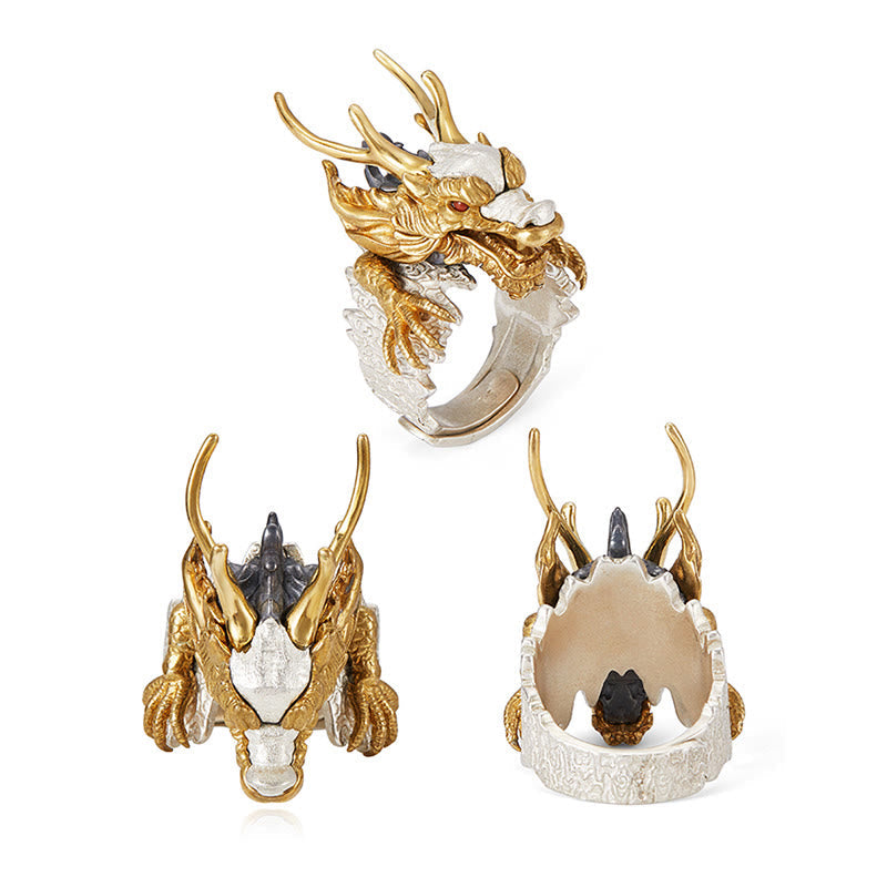 Verstellbarer Drachenschutz-Erfolgsring aus 925er Sterlingsilber