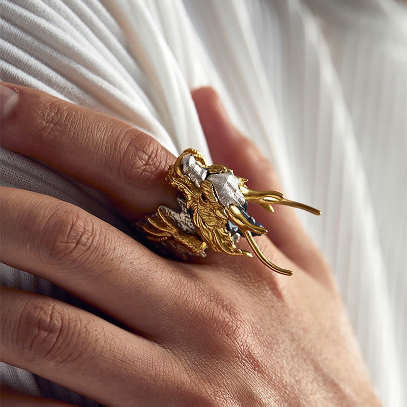 Verstellbarer Drachenschutz-Erfolgsring aus 925er Sterlingsilber