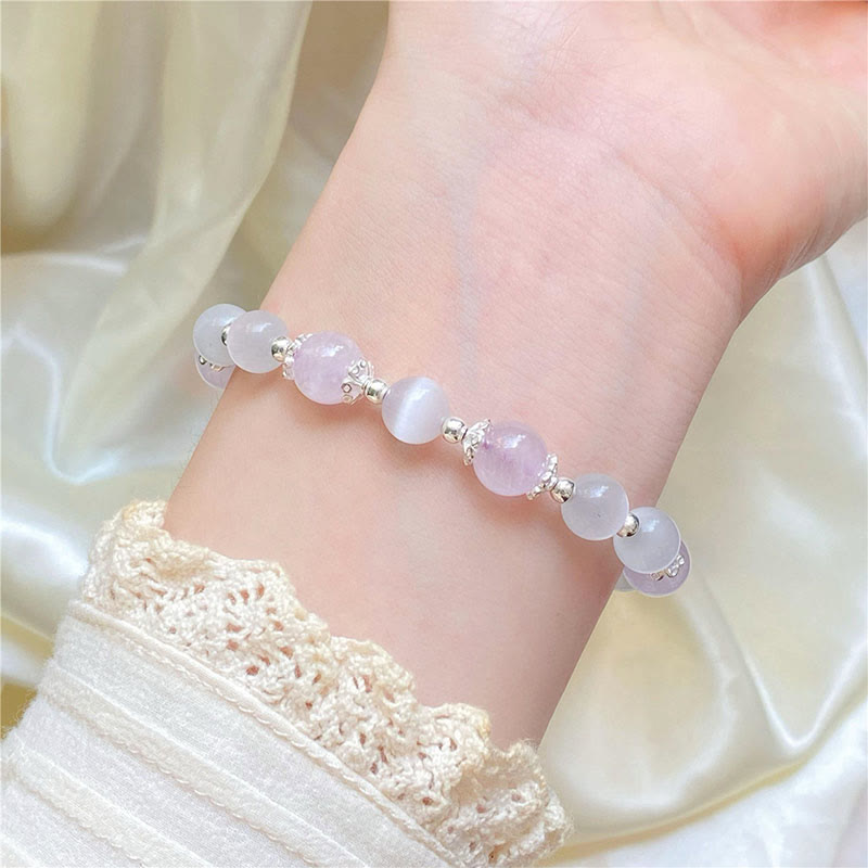 Armband mit spirituellem Bewusstsein aus 925er Sterlingsilber mit Amethyst-Katzenauge