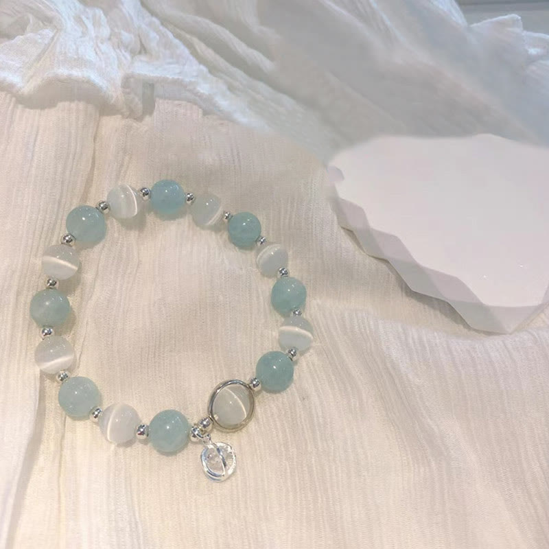 Stützarmband aus 925er Sterlingsilber mit Aquamarin und Katzenauge