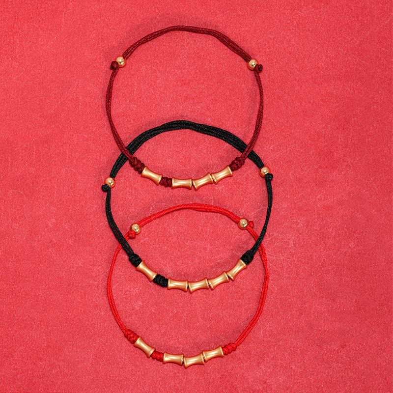 925 Sterling Silber Bambus Schutz Glück Rote Schnur Armband