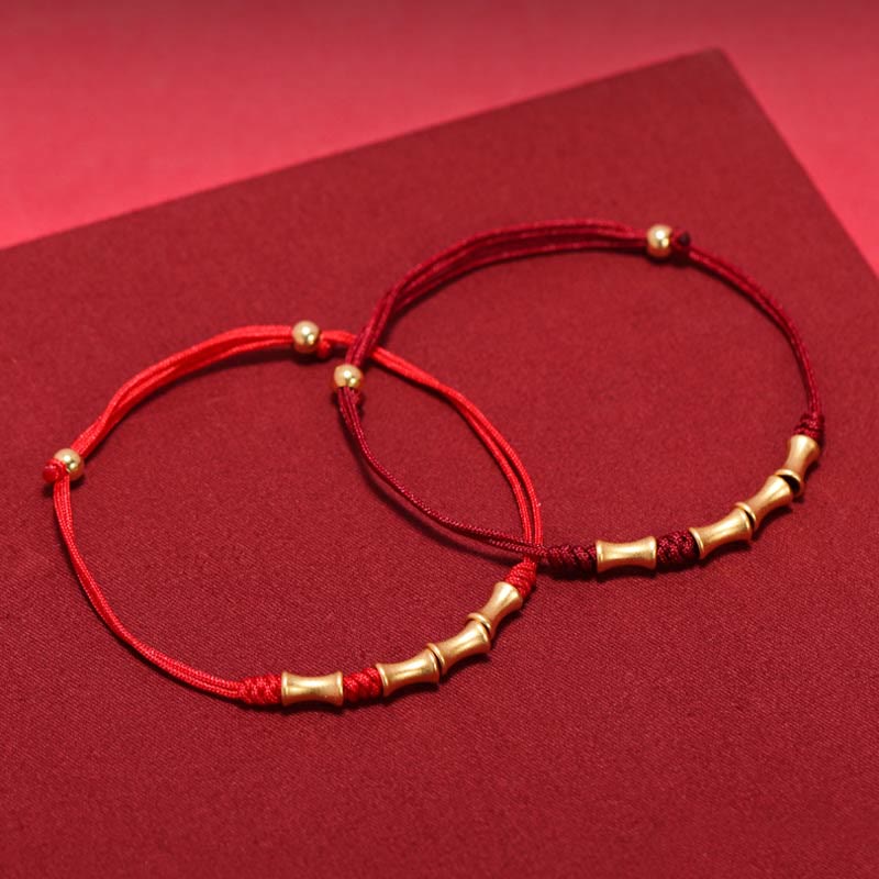 925 Sterling Silber Bambus Schutz Glück Rote Schnur Armband