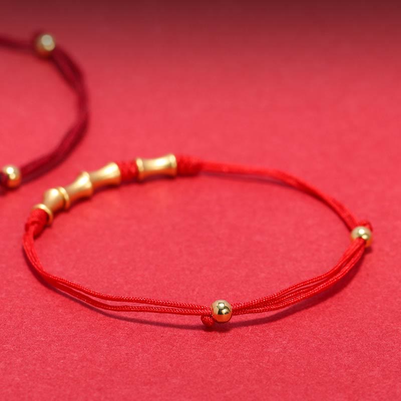 925 Sterling Silber Bambus Schutz Glück Rote Schnur Armband