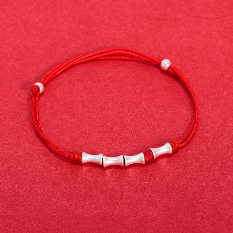 925 Sterling Silber Bambus Schutz Glück Rote Schnur Armband