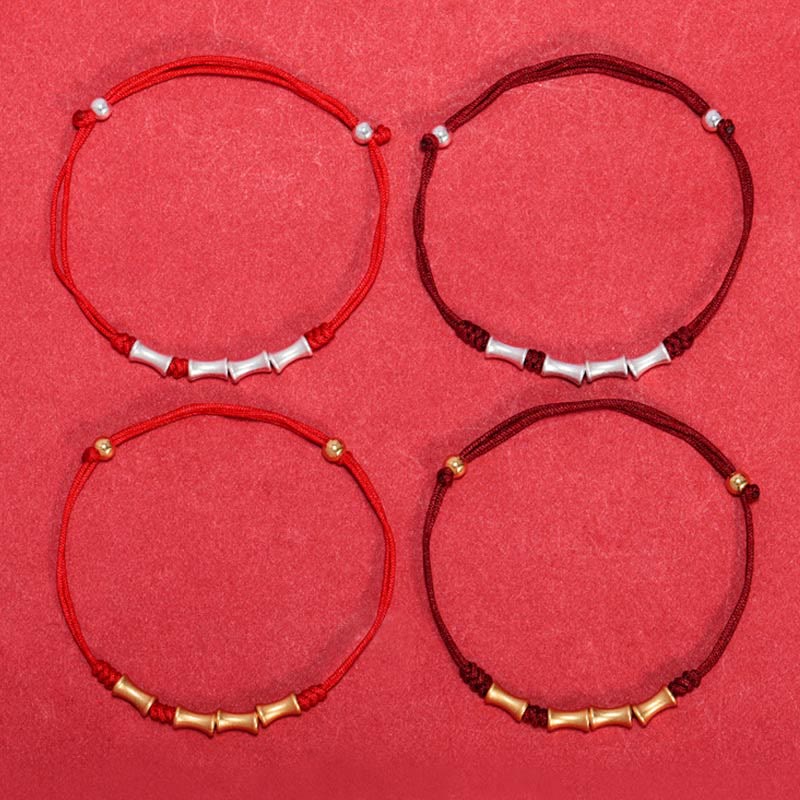 925 Sterling Silber Bambus Schutz Glück Rote Schnur Armband