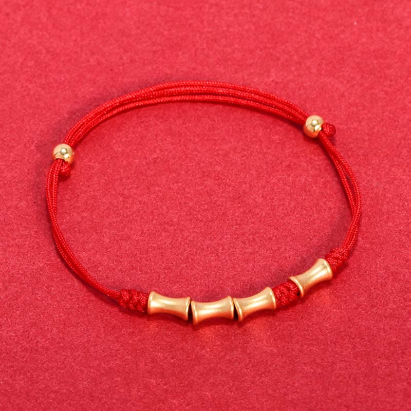 925 Sterling Silber Bambus Schutz Glück Rote Schnur Armband
