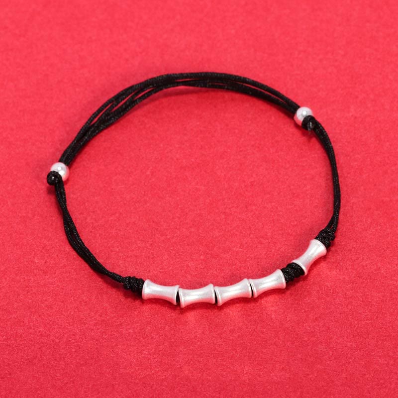 925 Sterling Silber Bambus Schutz Glück Rote Schnur Armband