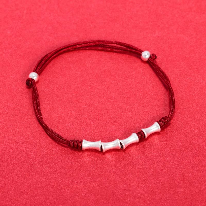 925 Sterling Silber Bambus Schutz Glück Rote Schnur Armband