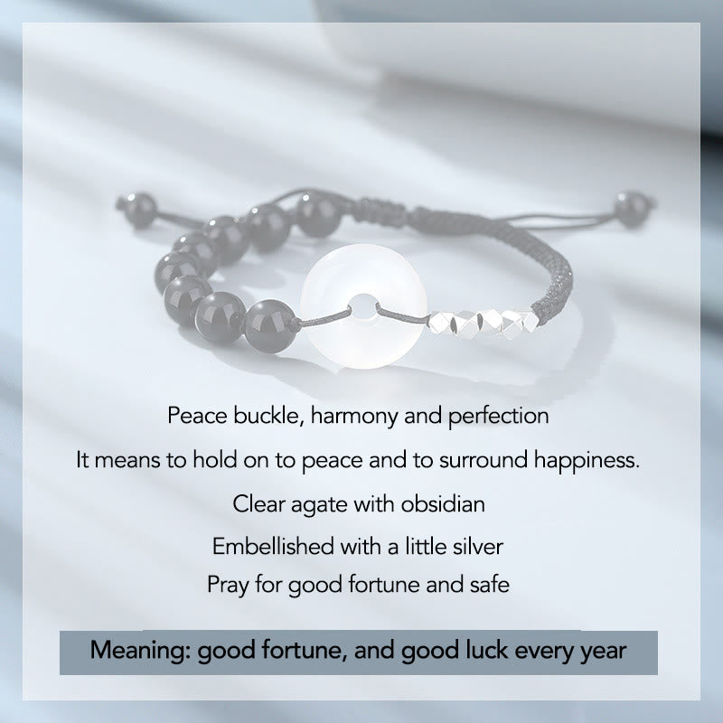 925 Sterling Silber Schwarzer Obsidian Peace Buckle Strength Armband