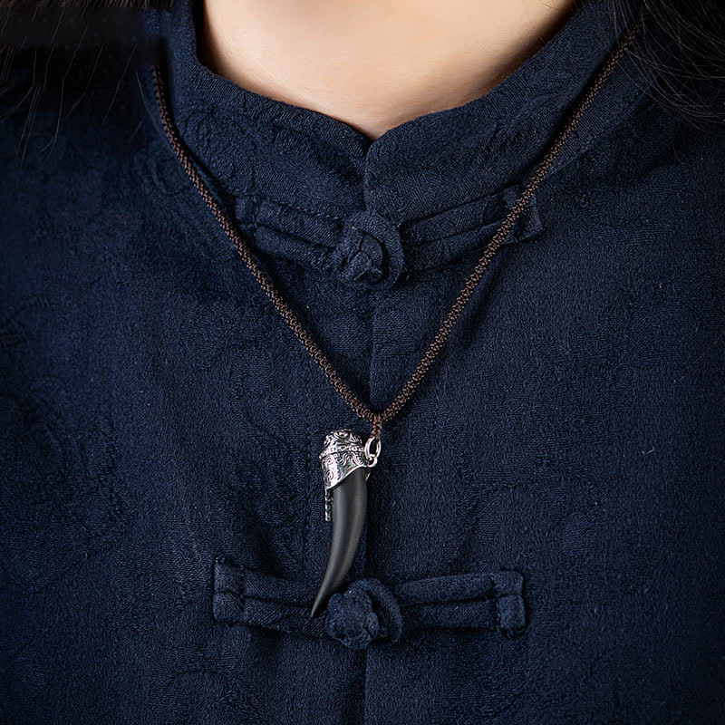 925 Sterling Silber Schwarzer Obsidian Stärke Halskette Anhänger