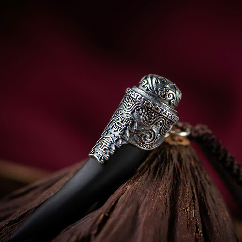 925 Sterling Silber Schwarzer Obsidian Stärke Halskette Anhänger