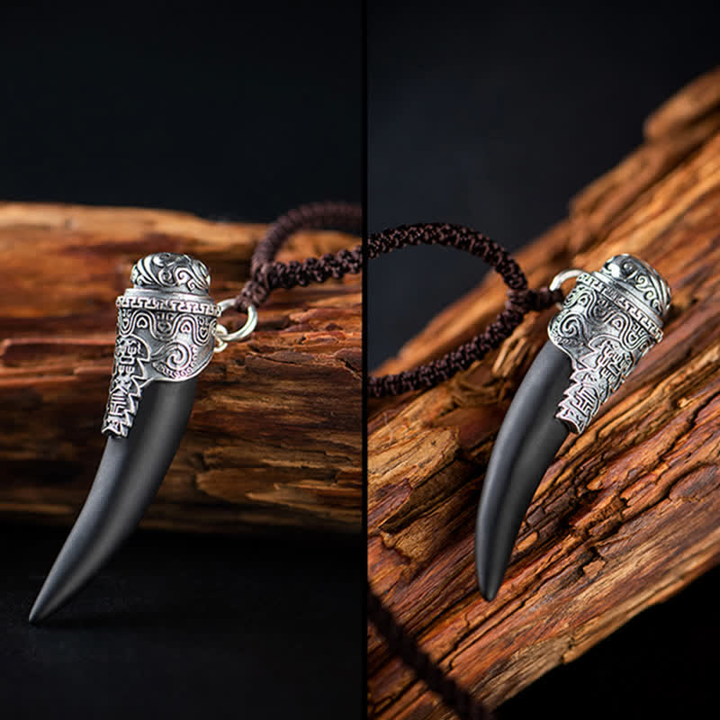 925 Sterling Silber Schwarzer Obsidian Stärke Halskette Anhänger