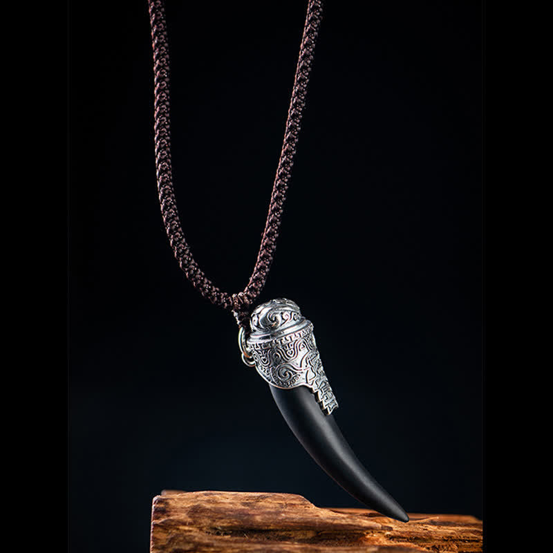 925 Sterling Silber Schwarzer Obsidian Stärke Halskette Anhänger