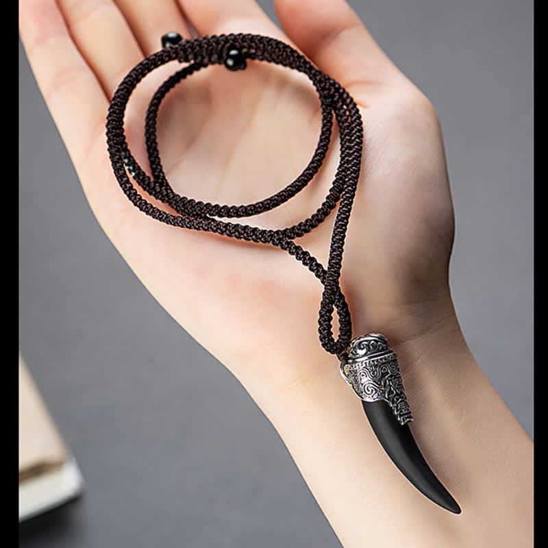 925 Sterling Silber Schwarzer Obsidian Stärke Halskette Anhänger