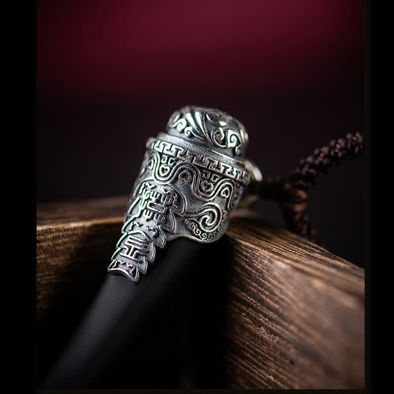 925 Sterling Silber Schwarzer Obsidian Stärke Halskette Anhänger