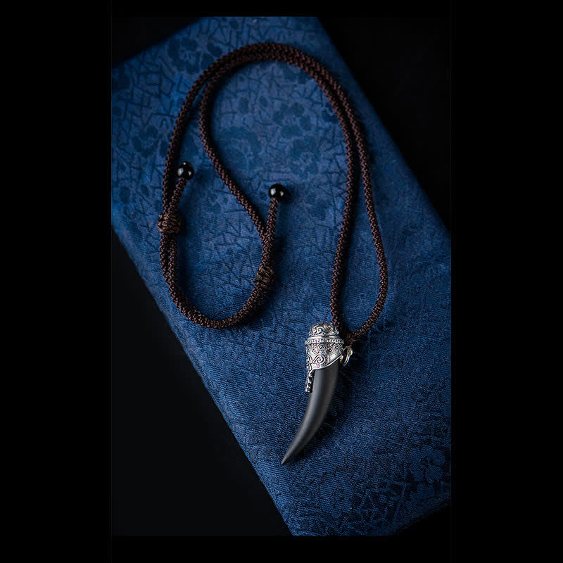 925 Sterling Silber Schwarzer Obsidian Stärke Halskette Anhänger