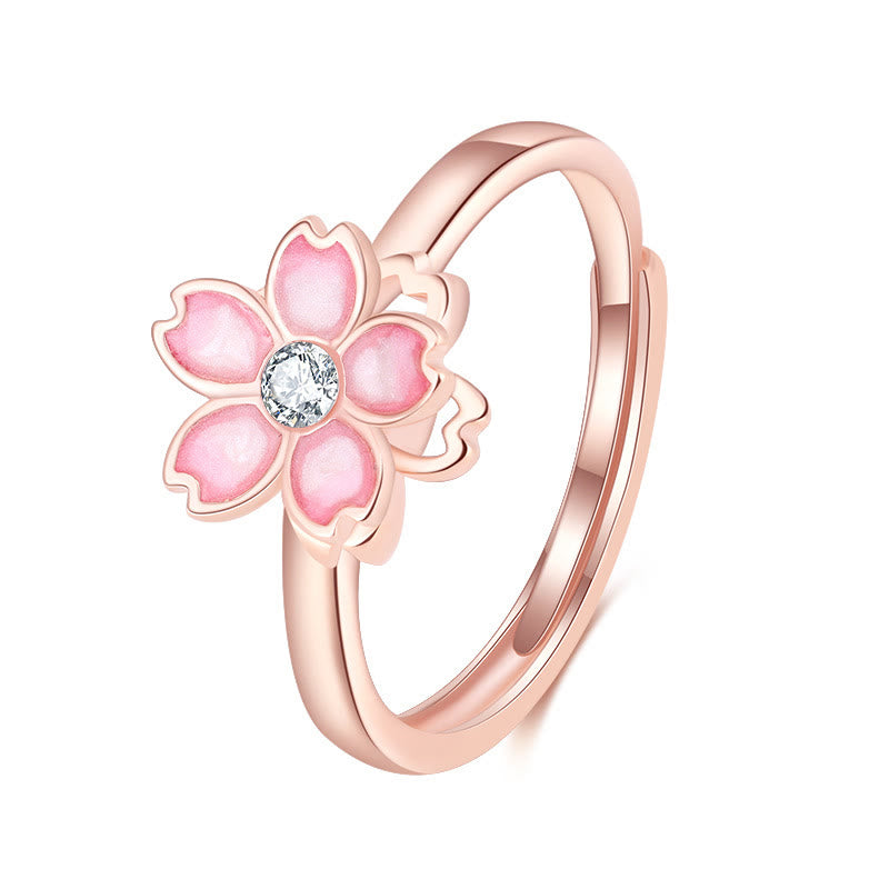 925 Sterling Silber Kirschblüten-Segenskettenarmband mit drehbarem Ring