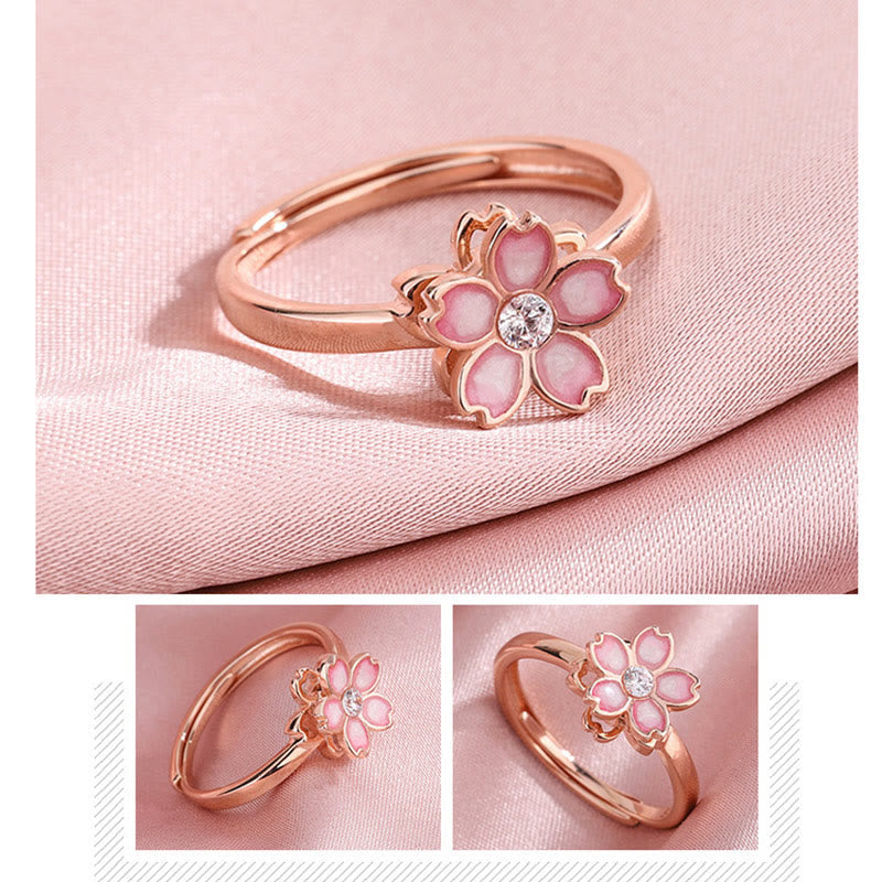 925 Sterling Silber Kirschblüten-Segenskettenarmband mit drehbarem Ring