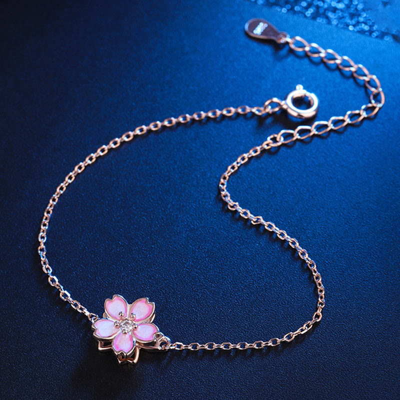 925 Sterling Silber Kirschblüten-Segenskettenarmband mit drehbarem Ring