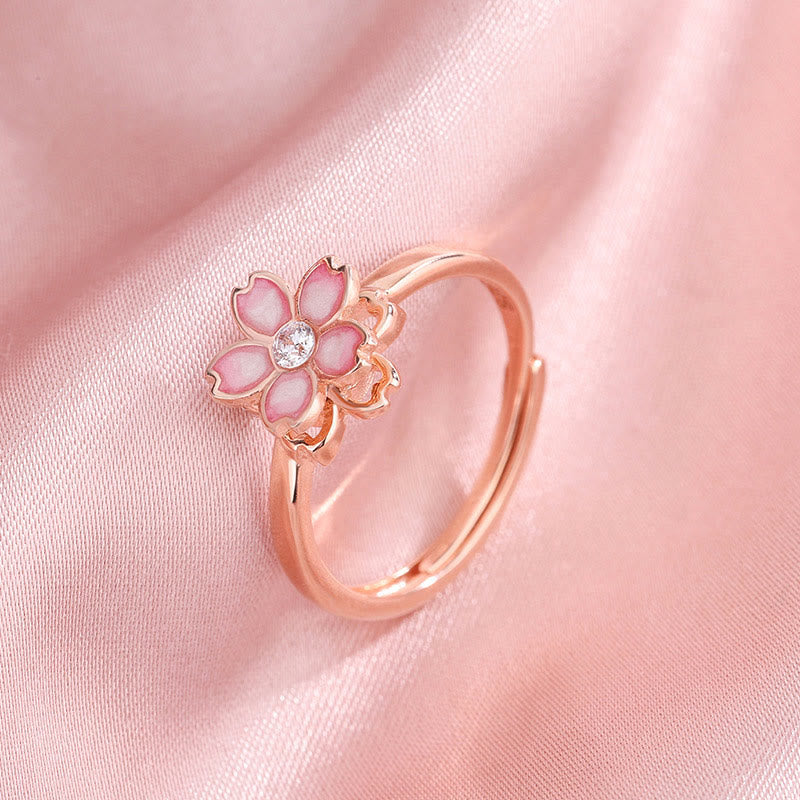 925 Sterling Silber Kirschblüten-Segenskettenarmband mit drehbarem Ring