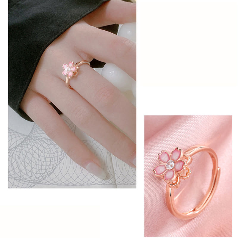 925 Sterling Silber Kirschblüten-Segenskettenarmband mit drehbarem Ring