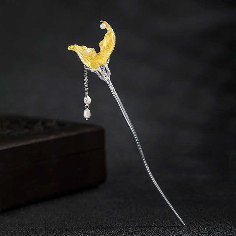 Haarnadel mit chinesischer Fischschwanz-Perlenquaste aus 925er Sterlingsilber