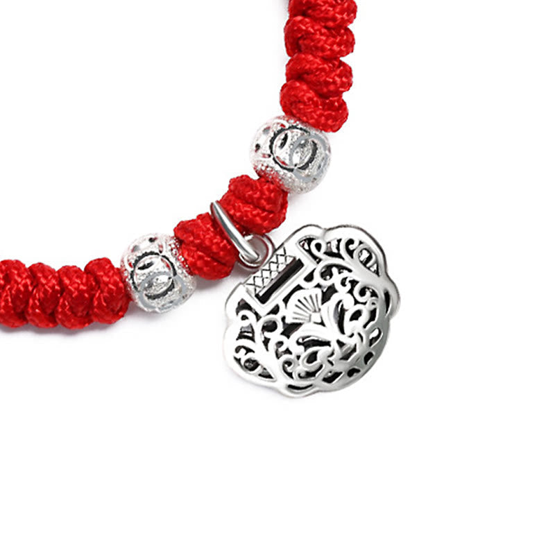 925 Sterling Silber Chinesisches Schloss Charm Rote Schnur Kinderschutzarmband