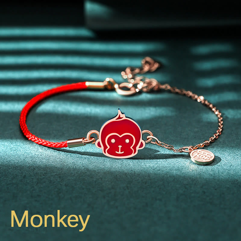 925 Sterling Silber Chinesisches Sternzeichen Glücksschutz Rotes Schnurarmband