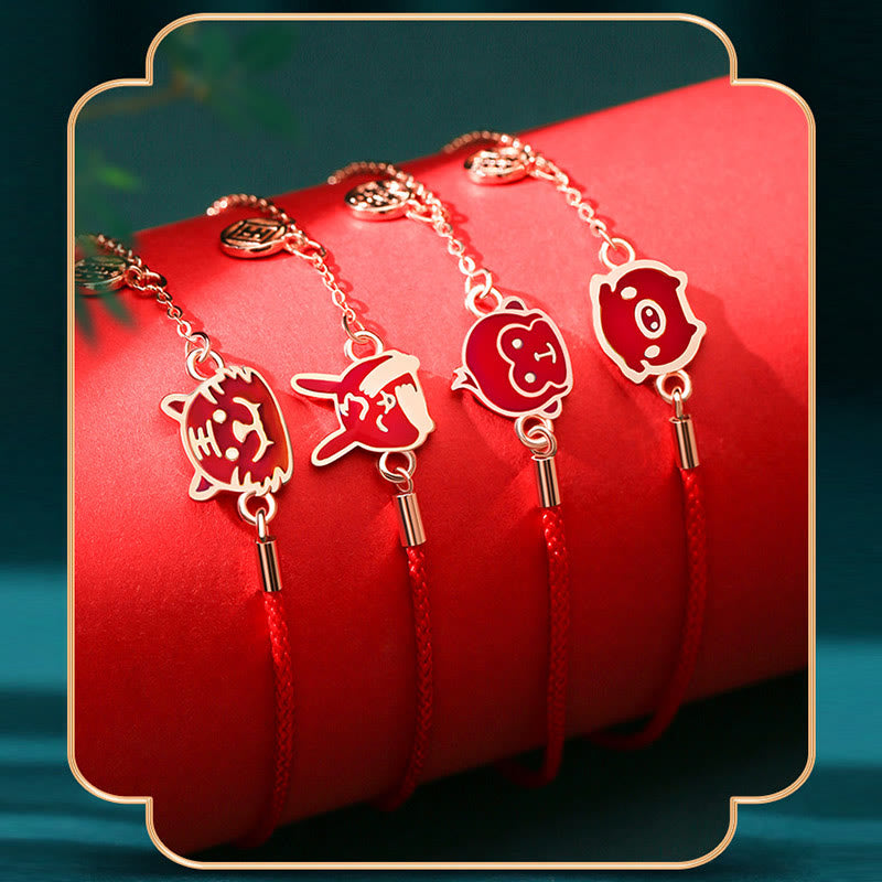 925 Sterling Silber Chinesisches Sternzeichen Glücksschutz Rotes Schnurarmband