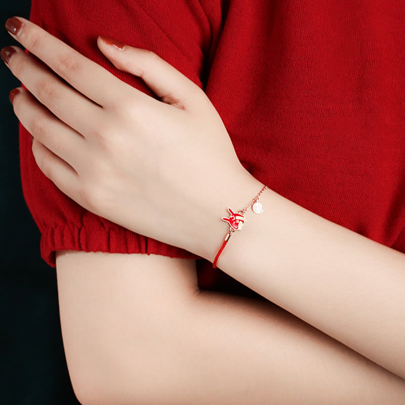 925 Sterling Silber Chinesisches Sternzeichen Glücksschutz Rotes Schnurarmband
