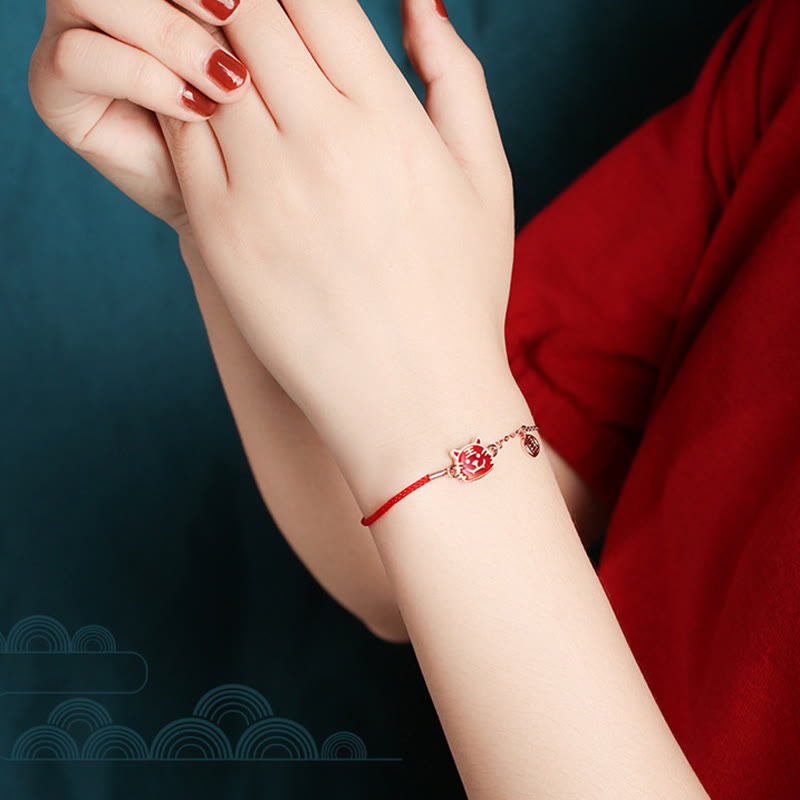 925 Sterling Silber Chinesisches Sternzeichen Glücksschutz Rotes Schnurarmband
