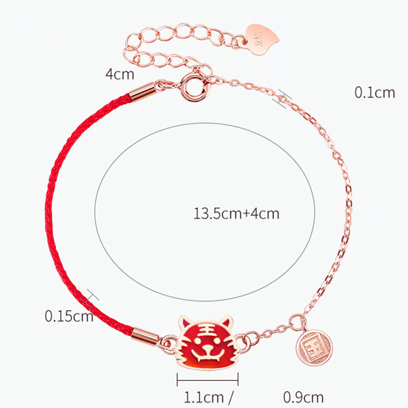925 Sterling Silber Chinesisches Sternzeichen Glücksschutz Rotes Schnurarmband