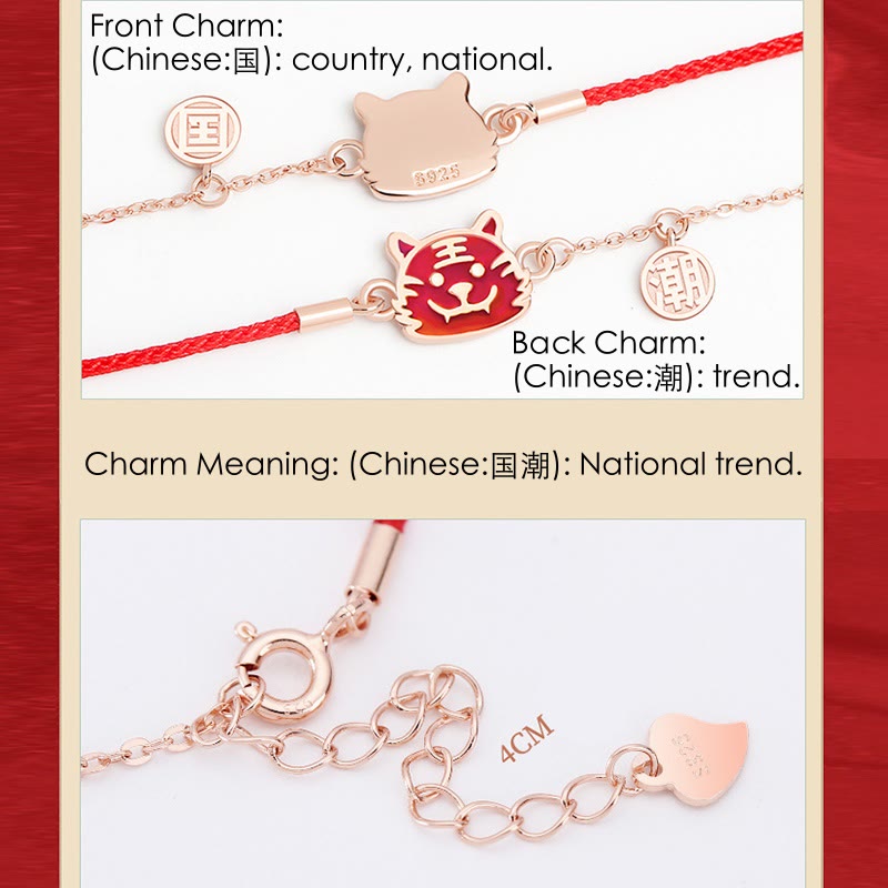 925 Sterling Silber Chinesisches Sternzeichen Glücksschutz Rotes Schnurarmband
