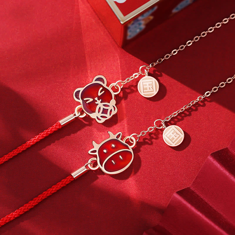 925 Sterling Silber Chinesisches Sternzeichen Glücksschutz Rotes Schnurarmband
