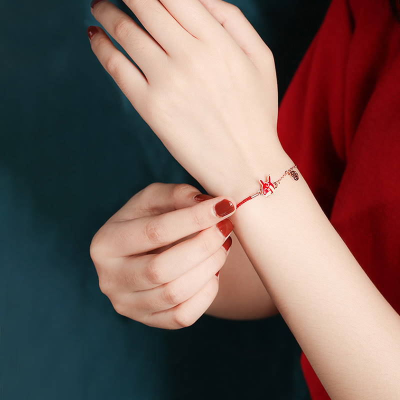 925 Sterling Silber Chinesisches Sternzeichen Glücksschutz Rotes Schnurarmband