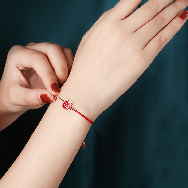 925 Sterling Silber Chinesisches Sternzeichen Glücksschutz Rotes Schnurarmband
