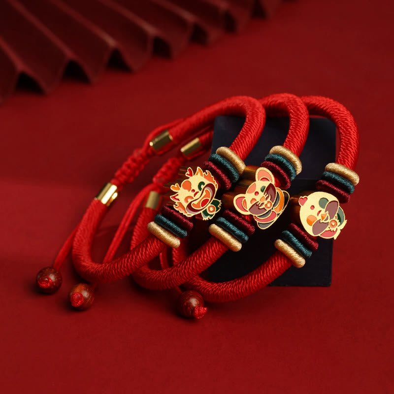 Rotes Armband aus 925er Sterlingsilber mit chinesischem Sternzeichen für Glück