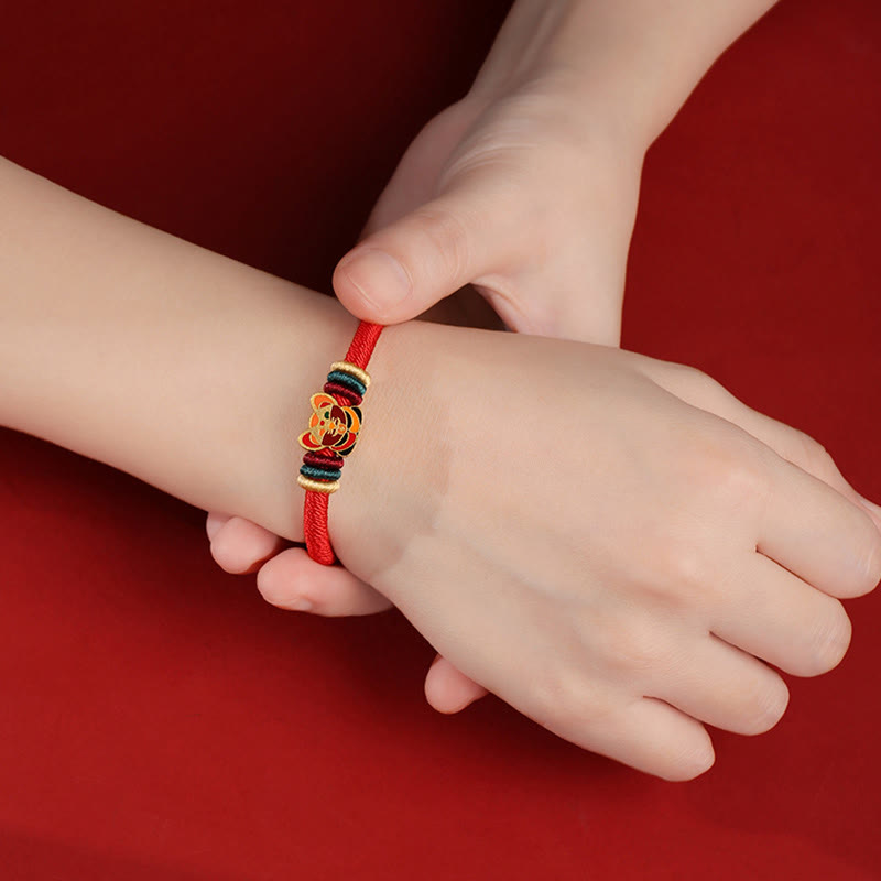 Rotes Armband aus 925er Sterlingsilber mit chinesischem Sternzeichen für Glück