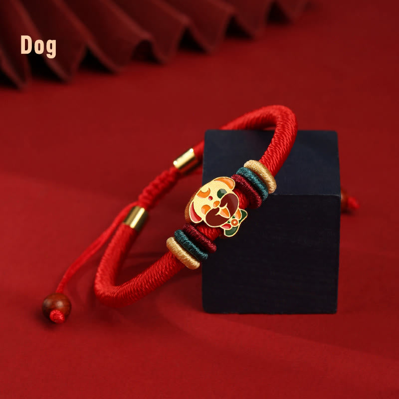 Rotes Armband aus 925er Sterlingsilber mit chinesischem Sternzeichen für Glück
