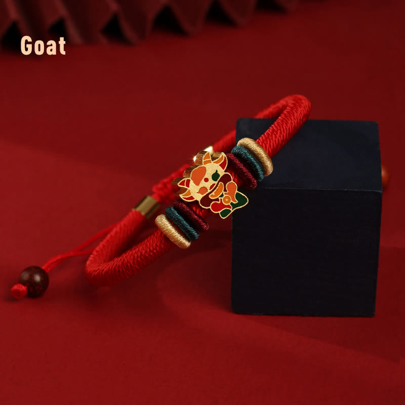 Rotes Armband aus 925er Sterlingsilber mit chinesischem Sternzeichen für Glück