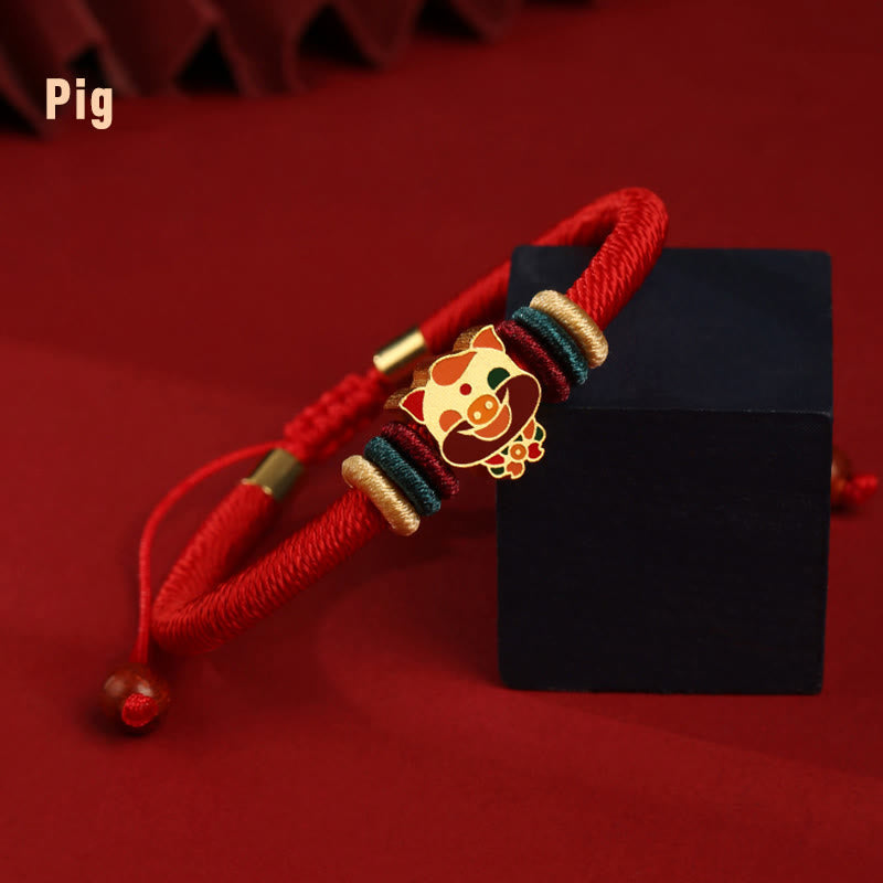Rotes Armband aus 925er Sterlingsilber mit chinesischem Sternzeichen für Glück