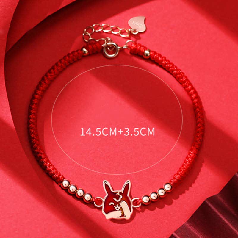 Armband aus 925er Sterlingsilber mit rotem Band und chinesischem Sternzeichen